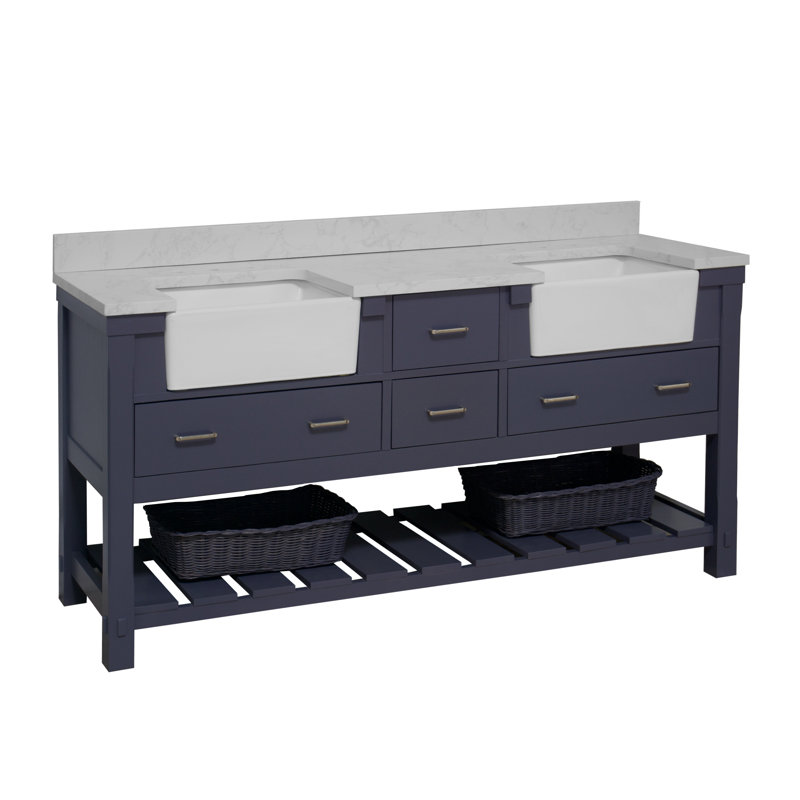 Hitton 72'' Double Bathroom Vanity with Top, Marine Gray, Engineered Carrara