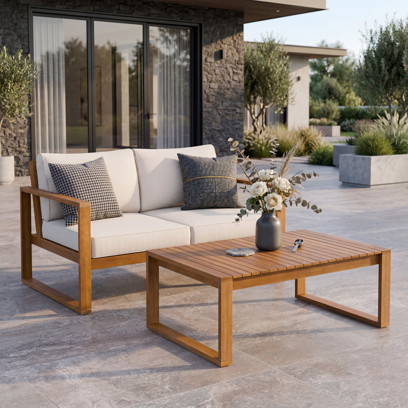 Causeuse avec table - Coussin en bois texturé et sièges profonds Toshiro
