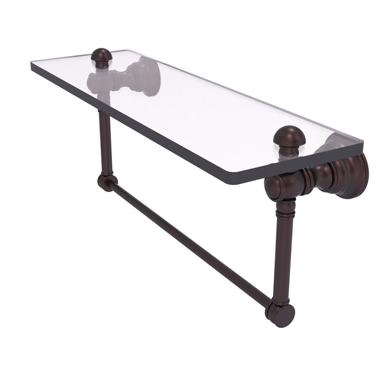 Freyja Glass Accent Shelf with Towel Bar, Antique Bronze, 5.54" H x 16" W x 7" D
