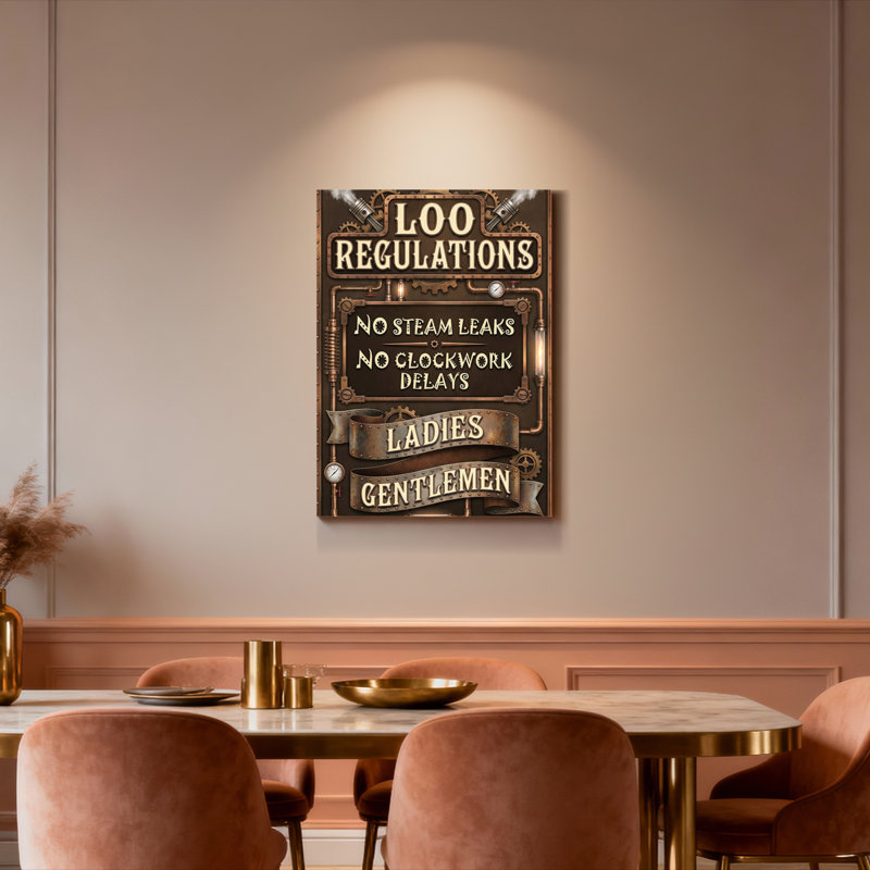 Ensemble de 1 tableau mural sur toile « Règlements des toilettes Steampunk », H 24 po x l 16 po