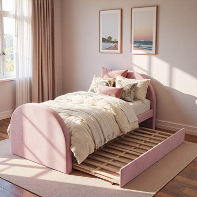Upholstered Daybed With Trundle And Curved Headboard