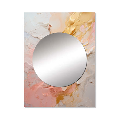 Farnbaugh Gold And Pink Paint Fusion I - Abstract Painting Mirror, Beige Unique Wall Mirror, Printed Metal Art