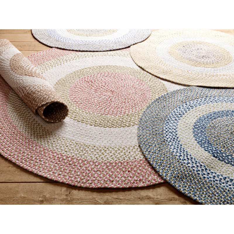 Tapis naturel / blanc en coton tressé à la main Launcelot, Rond 3 pi