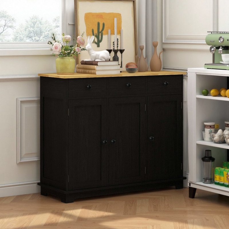 40" Distressed Black Sideboard – Rustic Coffee Bar & Storage Cabinet, Black