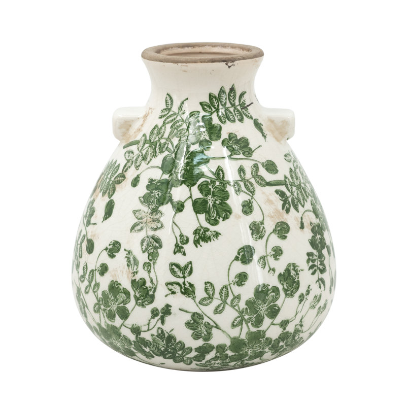 Vase - 6,5 po x 6,5 po x 7,5 po - vert / blanc