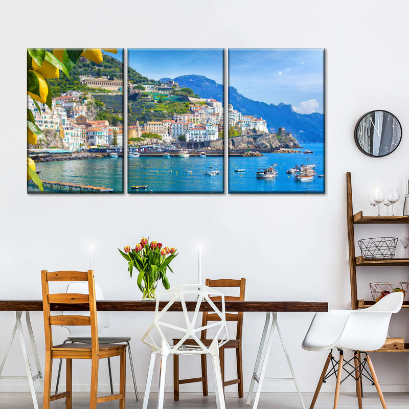 «Sunny Amalfi Coast», reproduction d'art sur toile, H 36 po x l 74 po x P 1,25 po