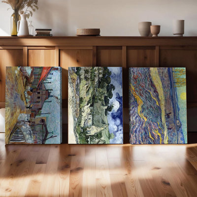 Ensemble de 3 affiches encadrées, style Van Gogh, reproductions de paysages célèbres, pour la décoration de votre salon ou chambre. Art abstrait moderne, prêt à accrocher.