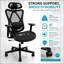 Chaise de bureau ergonomique avec dossier haut en maille, soutien lombaire réglable, appui-tête et accoudoirs pour une utilisation confortable à la maison ou en jeu.
