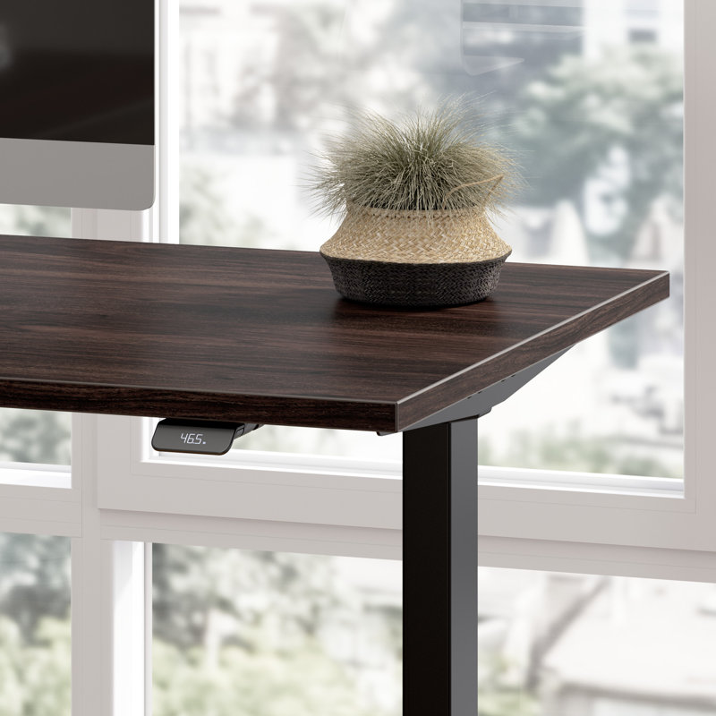 Adjustable Metal Base Standing Desk, 47.68" H x 47.59" W x 23.62" D, Black Walnut/Black