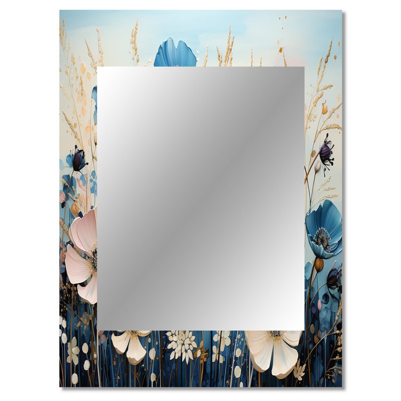 Meadow Whimsical Meadowscape Pointillism - Meadow Mirror, Traditional Unique Wall Mirror, Printed Metal Art, 40" x 30"