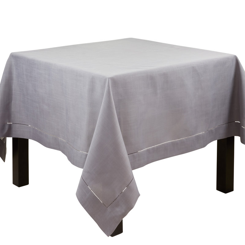 Slate Gray Hemstitched Border Square Fabric Tablecloth, 84" x 84"