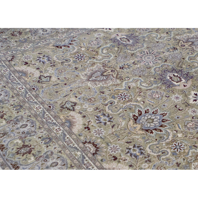 Wool Oriental Area Rug in Light Green/Wine