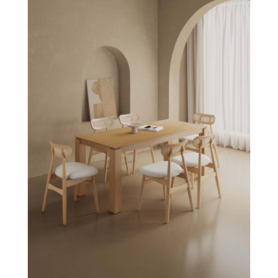 Colbert and Rockaway Modern 7-Piece Modern Solid Ash Wood Dining Set with Upholstered Cane Chairs in Natural