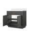 Meuble-lavabo en chêne noir 36 po x 22 po avec plateau en quartz blanc - structure en bois massif