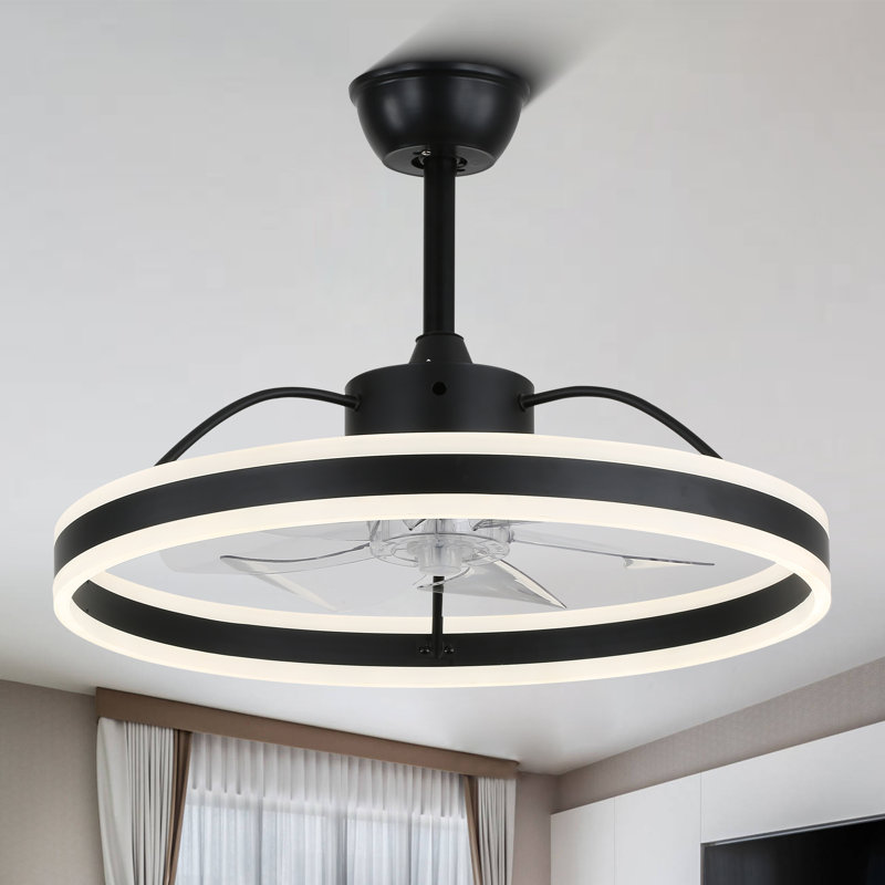 Ventilateur de plafond noir moderne 24 po avec lumière DEL à intensité variable 3 couleurs, moteur CC silencieux à 6 vitesses, application et télécommande pour chambre à coucher 