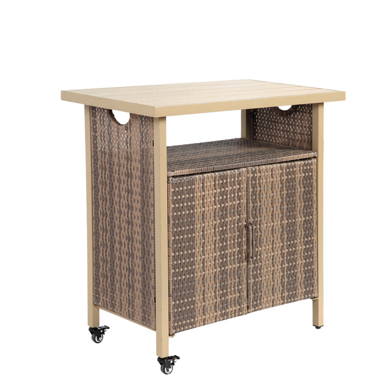 Table de bar à roulettes Rolling Rattan, Beige