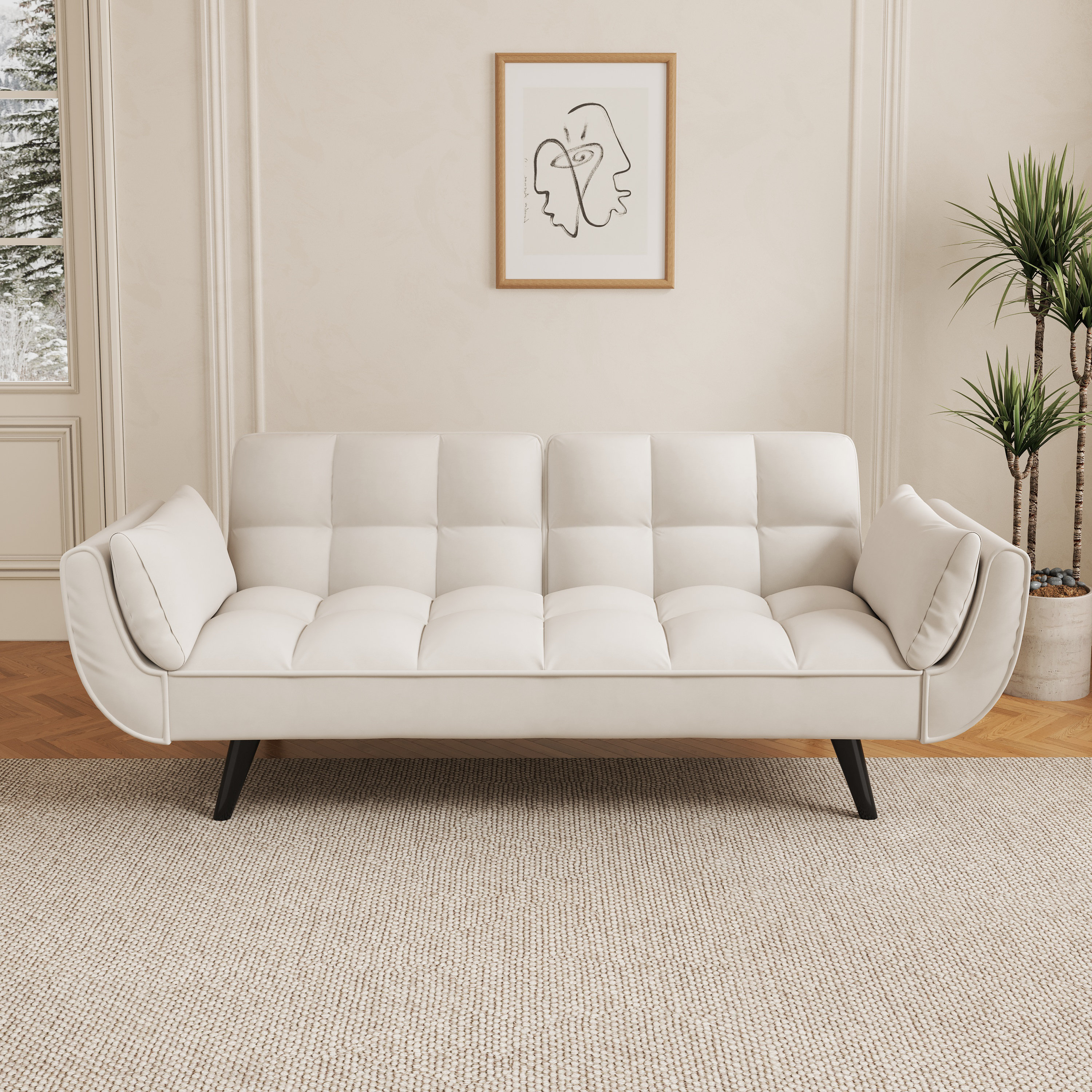 George Oliver Kieler 74'' Velvet Biscuit Convertible Sofa | Wayfair