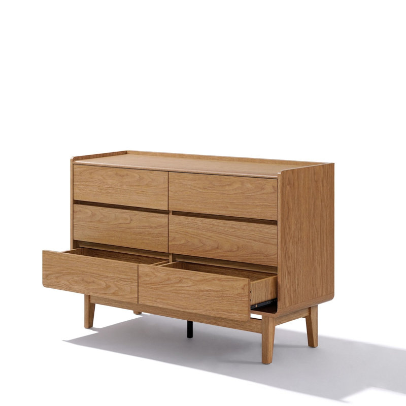 47.3" W Oak 6-Drawer Dresser with Rounded Corners