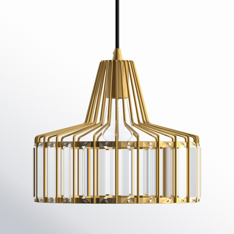 Luminaire suspendu cylindrique à 1 lumière avec accents de cristal Brecksville, Or
