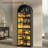 79.4" Tall Arched Cabinet, Modern 7-tier Bookcase With Led Light And Adjustable Shelf For Living Room, Kitchen, Home Office, Black-1501343312