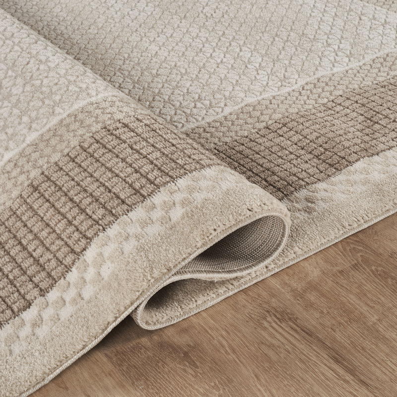 Whitney Beige & Brown Geometric High-Low Modern Rug, 10'0" x 14'0", Beige/Brown