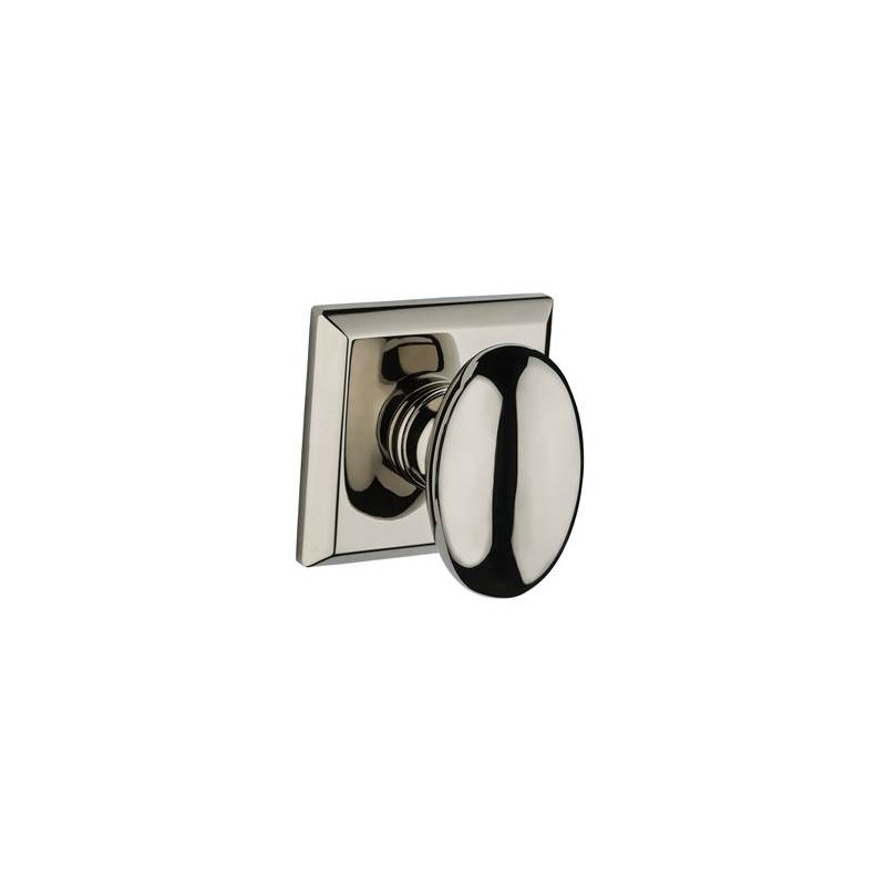 Ellipse Privacy Door Knob with Traditional Square Rose, Polished Nickel