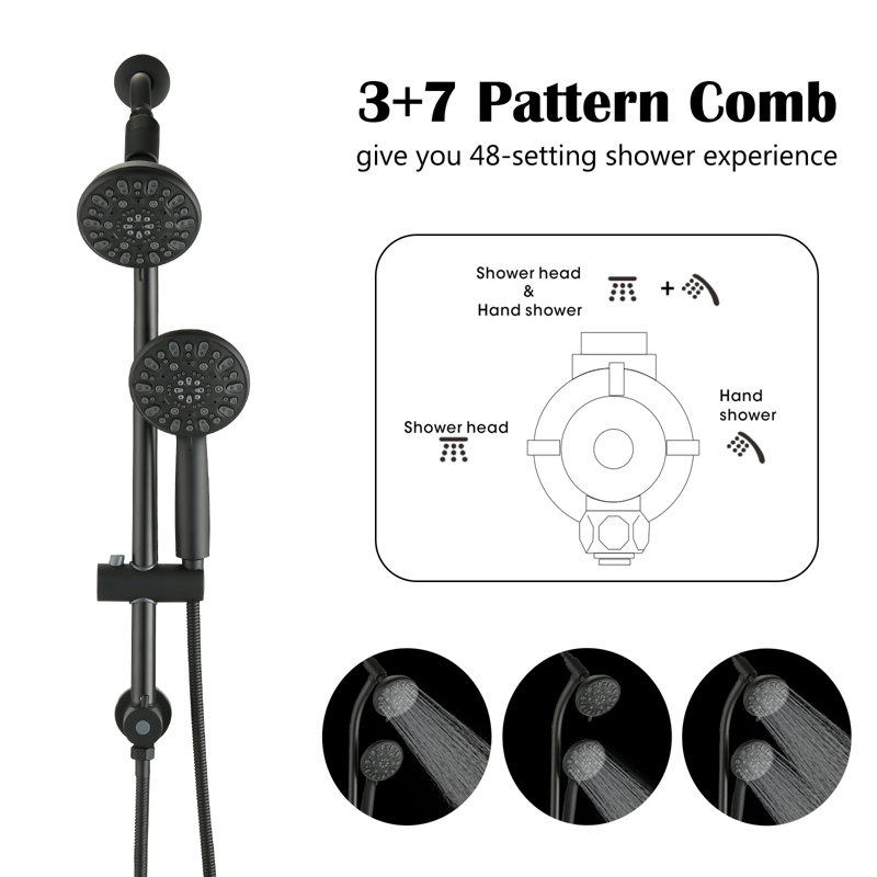 Dual Shower System with Handheld 7-Spray, Matte Black