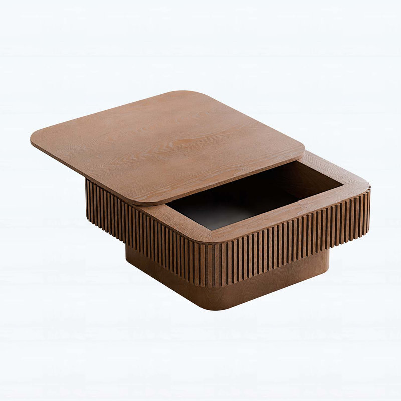 Table basse 31,5 po carrée avec rangement caché spacieux, Noyer