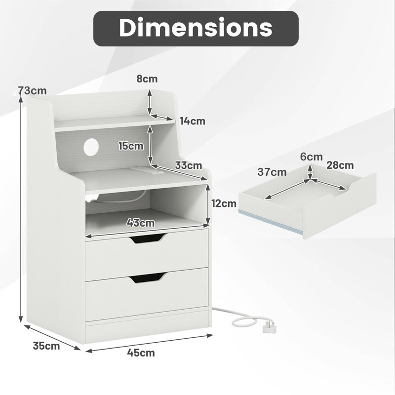 45 cm W Bedside Table, White