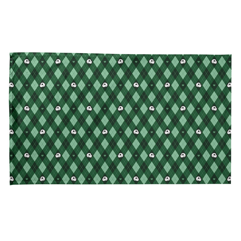 Serviette à thé à motif argyle crânes, Sergé de coton, Vert