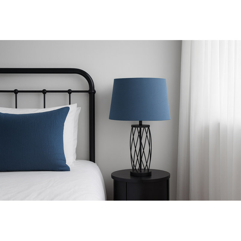 Alexarae 50cm Black Frame Style Table Lamp with Linen Shade, Blue