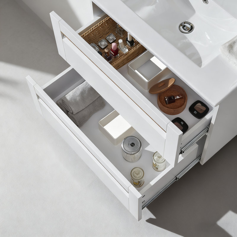 30'' Wall-Mounted Floating Single Bathroom Vanity With Ceramic Top