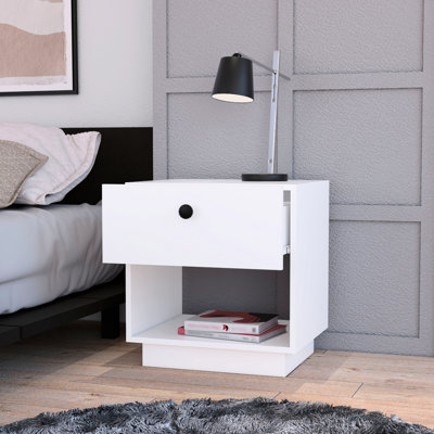 Table de chevet blanche pour chambre à coucher avec 1 tiroir et amplement d'espace de rangement pour 1 incontournable