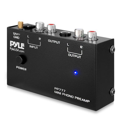 Pyle Mini Phono Turntable Preamp - Stereo Preamplifier With RCA Input/Output - Low Noise - Powered By 12V DC Adapter - Ideal For Vinyl & Phonographs - PP777