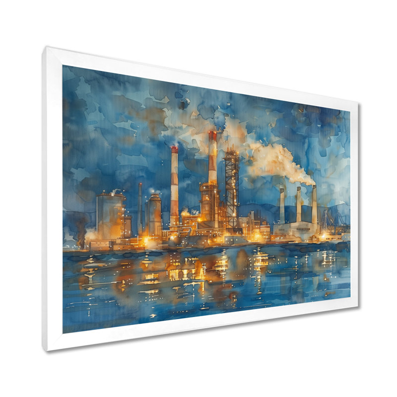 Gris gris bleu centrale électrique - salon d'art de centrales électriques, Cadre simple blanc, H 34 po x l 44 po x P 1,5 po