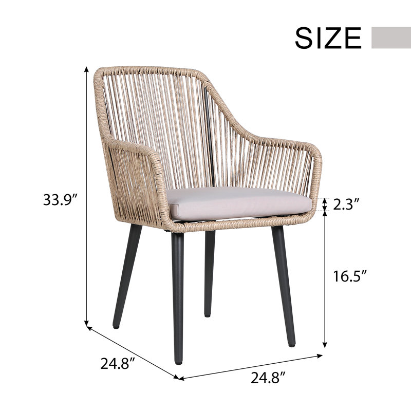 Sikata 6-Person Rectangular Outdoor Dining Set With Cushions, Beige Frame/Light Gray Cushion