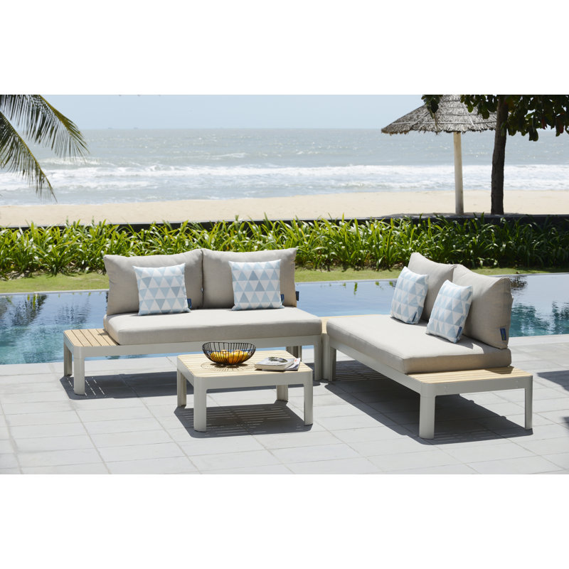 Teak 4 - Person Patio Conversation Set with Cushions, Beige