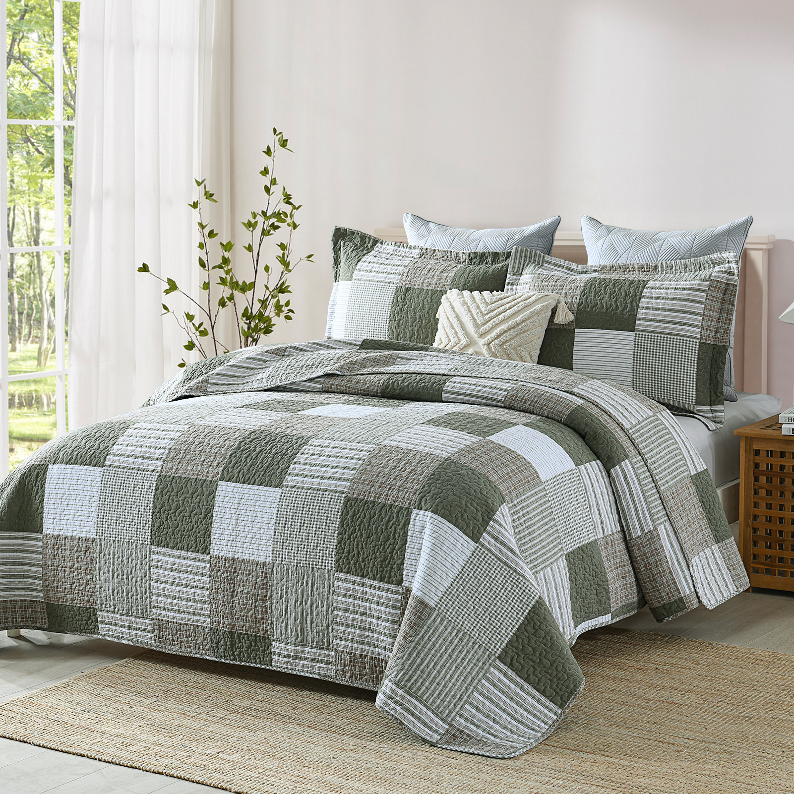 Finlonte 100% Cotton Quilt Set Patchwork Plaid Bedding Set | Wayfair