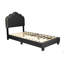Lit simple en tissu de laine gris anthracite avec motif floral et tête de lit à plateforme entièrement rembourrée-129377823-129377822