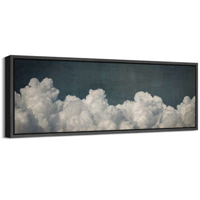 Navy And Green Tunes Clouds Sea Artwork, Relax Calm Simple Wall Pictures, Giclee Canvas Digital Print Extra Large Framed Wall Art