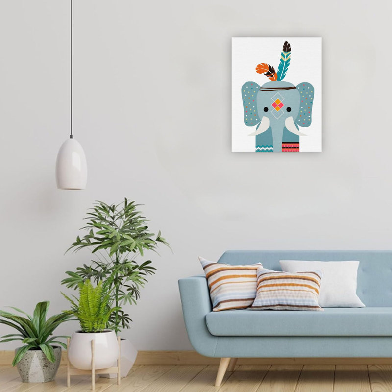 Décoration murale boho éléphant bleu 24 x 18 po