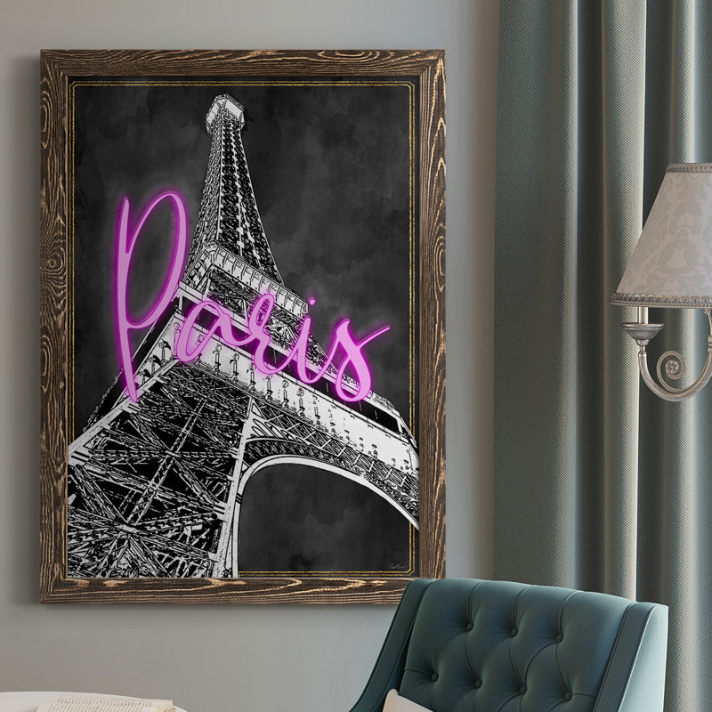 Bellefonte Neon Nights In Paris, reproduction d'art sur toile, H 37,5 po x l 27,5 po x P 1 po, Cadre noyer