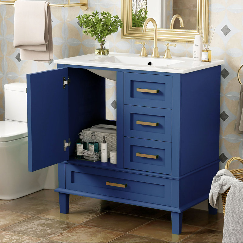 Ensemble de meuble-lavabo moderne avec lavabo 30 po, meuble-lavabo moderne avec porte à fermeture douce et 3 tiroirs, structure en bois massif