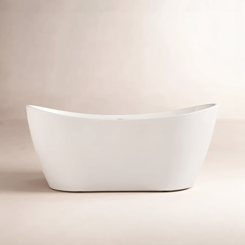 59'' x 29'' Freestanding Soaking Acrylic Bathtub, White, Brushed Nickel