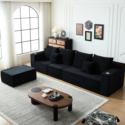 Canapé modulaire Cloud, 5 sièges, revêtement en velours côtelé, porte-gobelets, sans assemblage, velours côtelé gris, siège profond, besoins adaptables