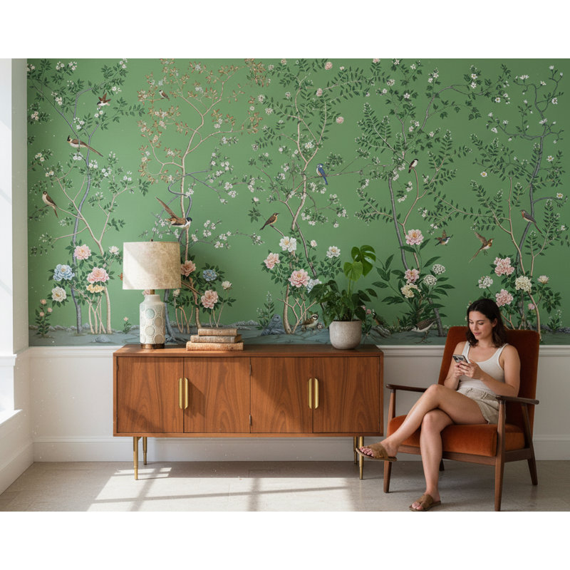 Papier peint floral nature oiseaux amovible, Non-Woven Nonpasted, 200"x120"