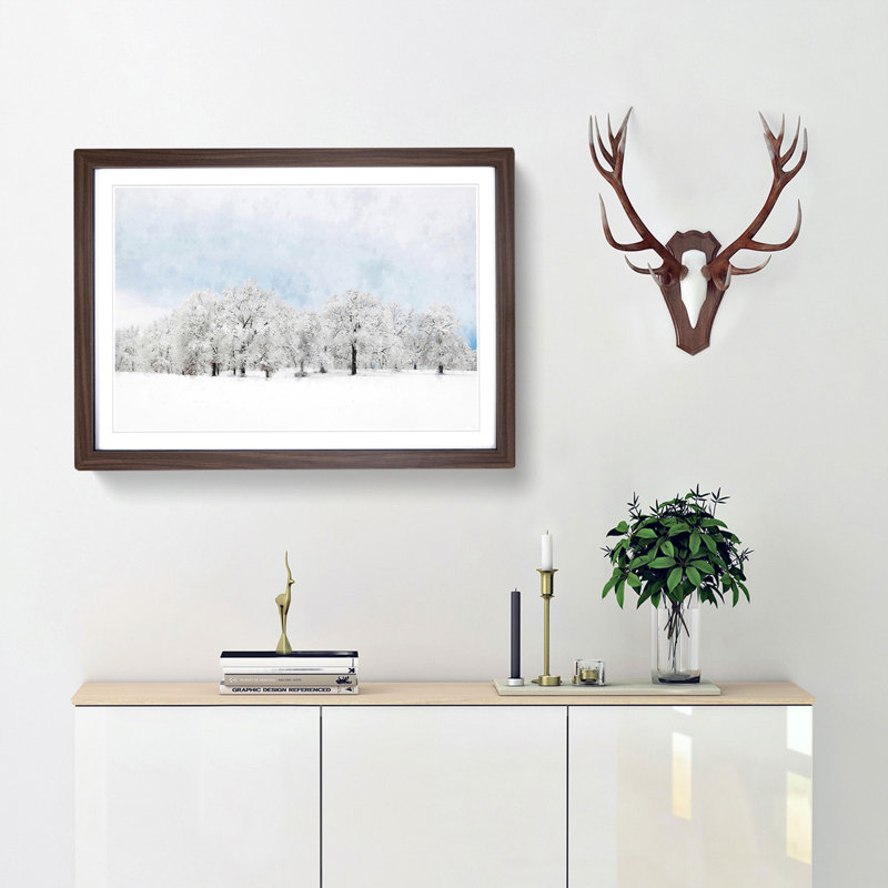 Snow Covered Trees - Picture Frame Painting Print, 62cm H x 87cm W x 2cm D, Walnut Framed