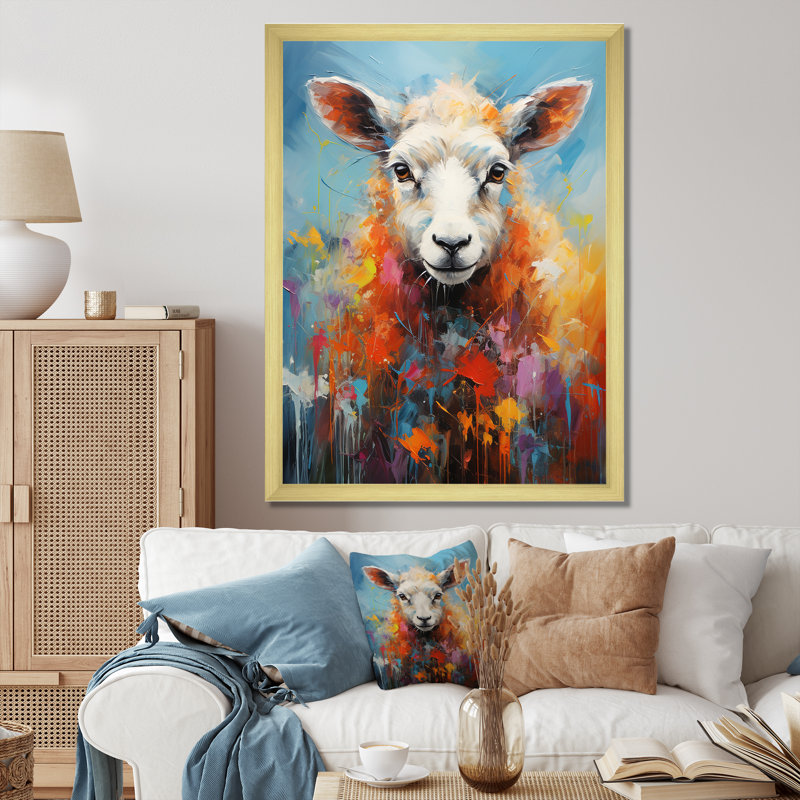 «Colorful Popart Sheep Ewes», reproduction sur toile, H 32 po x l 24 po x P 1 po, Cadre flottant doré