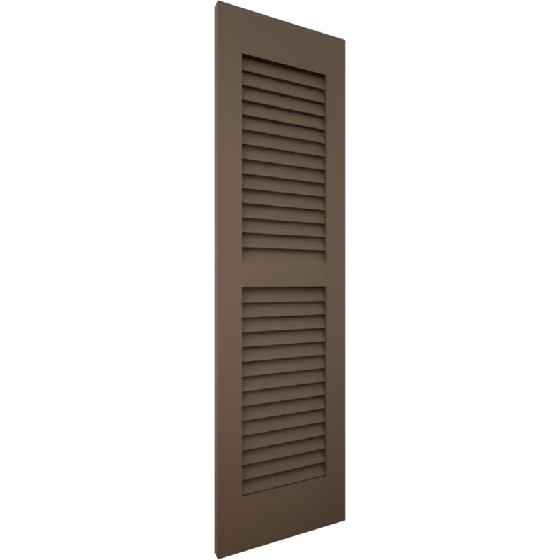 Volets extérieurs Americraft à deux persiennes égales en bois véritable (par paire), 15 po L x 84 po H, avec capuchons de volets en aluminium, brun raisin