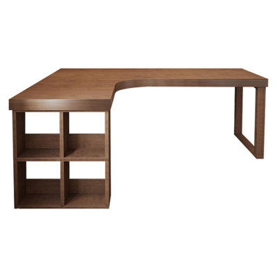 Solid wood corner L-shaped desk and bookshelf combination desk